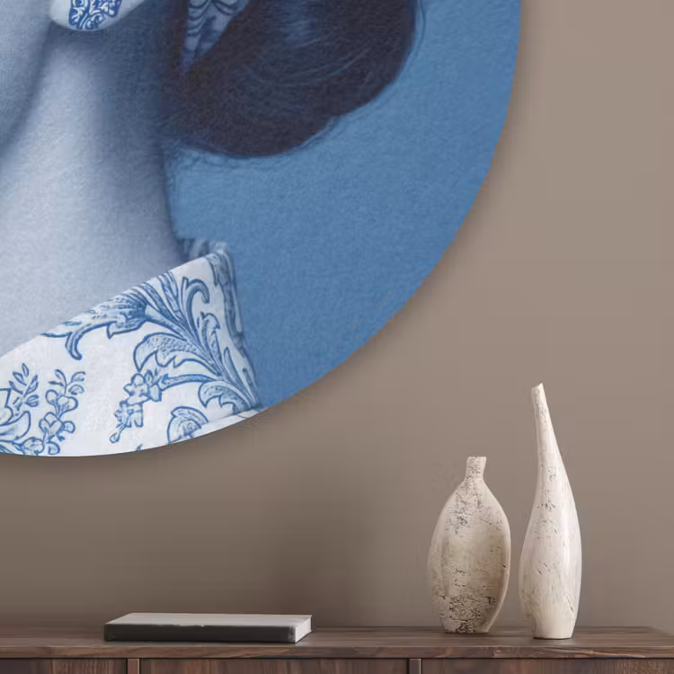 Portret - Klassiek - Wit - Blauw Akoestische PET Vilt - Rond klein -sfeer5_closeup