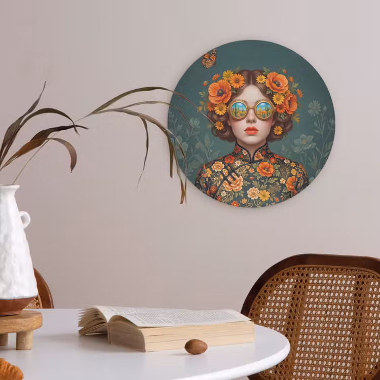 Portret - Vrouw - Kleurrijk - Expressief Akoestische PET Vilt - Rond klein -sfeer3