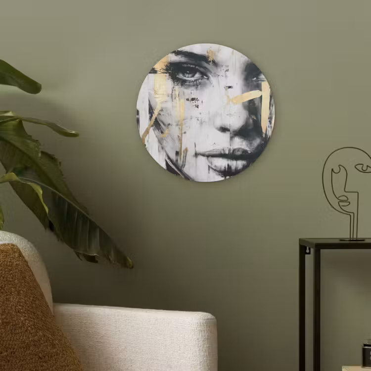 Portret - Vrouw - Penseelstreken - Goud Akoestische PET Vilt - Rond klein -sfeer2