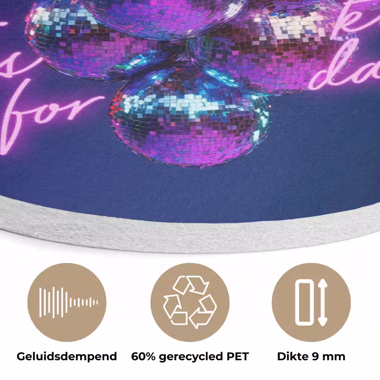 Quote - Neon - Disco - Druiven Akoestische PET Vilt - Rond klein -closeup_NL