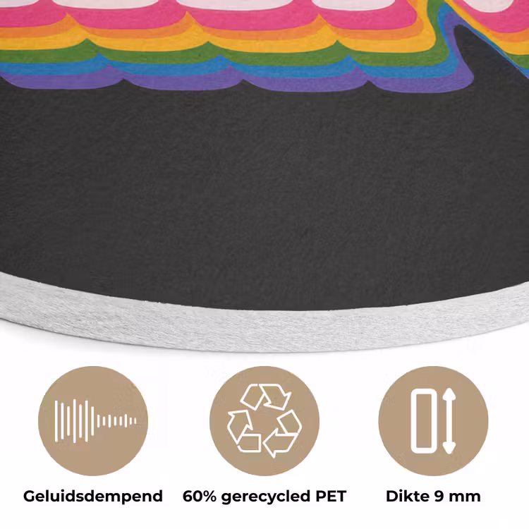Quote - Regenboog - Roze - Zwart Akoestische PET Vilt - Rond klein -closeup_NL
