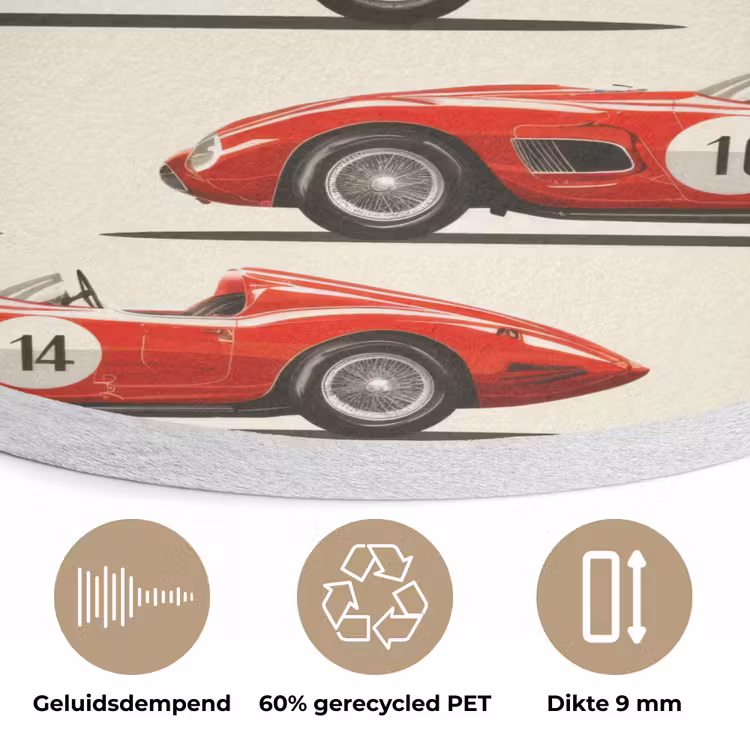 Raceauto - Retro - Rood Akoestische PET Vilt - Rond klein 838 -closeup_NL