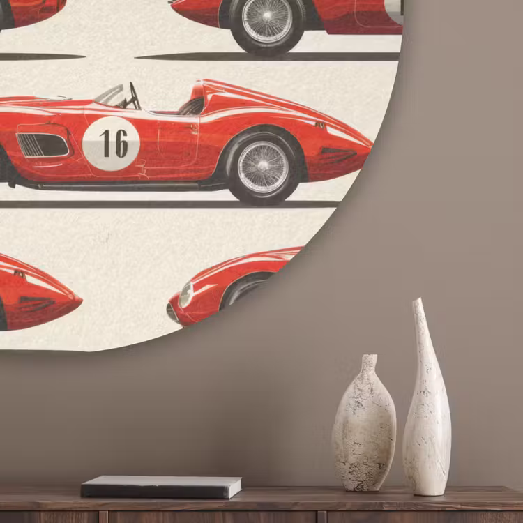 Raceauto - Retro - Rood Akoestische PET Vilt - Rond klein 838 -sfeer5_closeup