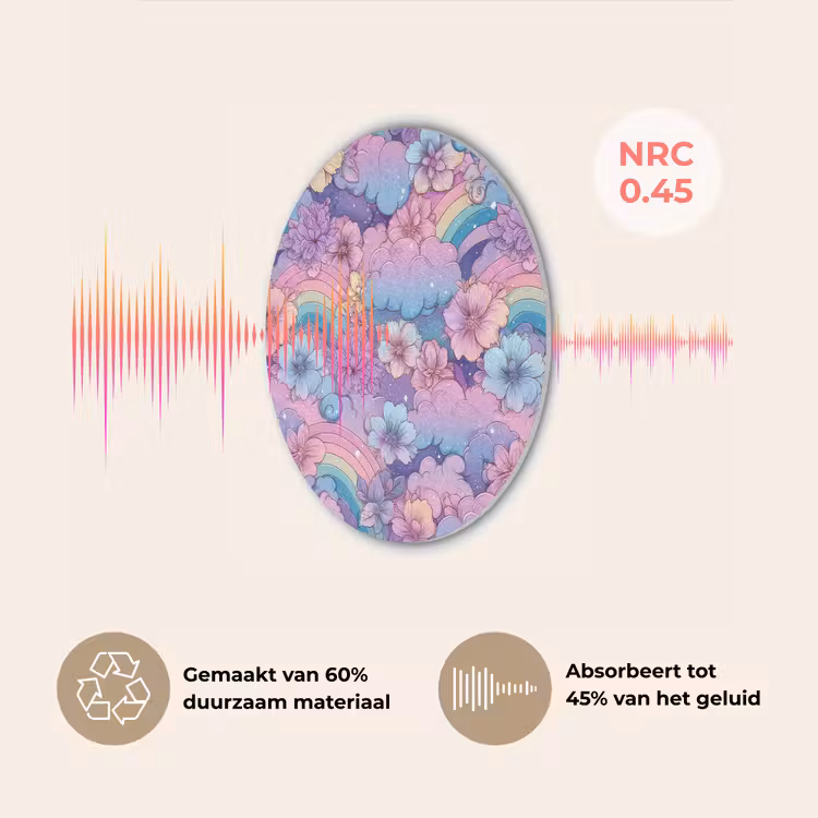 Regenbogen - Bloemen - Kleurrijk - Wolken Akoestische PET Vilt - Rond klein -USP_NL