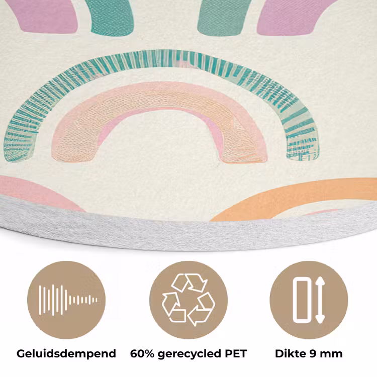 Regenboog - Pastel - Patroon Akoestische PET Vilt - Rond klein -closeup_NL