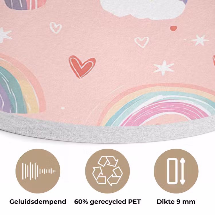 Regenboog - Patroon - Pastel - Handgetekend Akoestische PET Vilt - Rond klein -closeup_NL