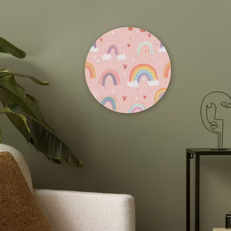 Regenboog - Patroon - Pastel - Handgetekend Akoestische PET Vilt - Rond klein -sfeer2
