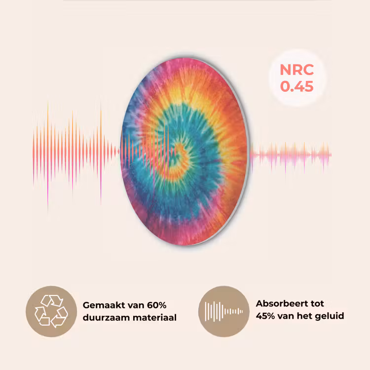 Regenboogkleuren - Tie dye - Akoestische PET Vilt - Rond klein -USP_NL