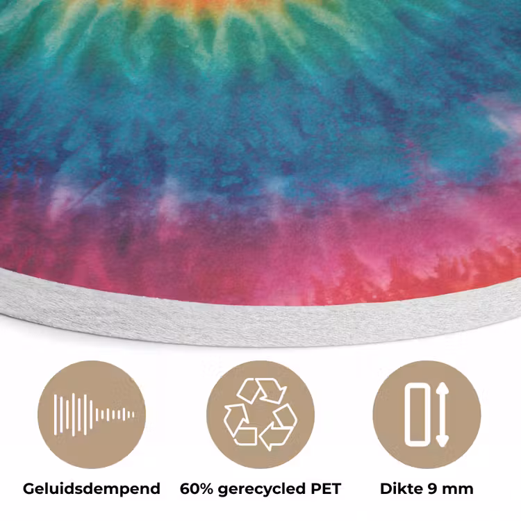 Regenboogkleuren - Tie dye - Akoestische PET Vilt - Rond klein -closeup_NL