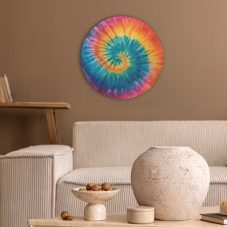 Regenboogkleuren - Tie dye - Akoestische PET Vilt - Rond klein -sfeer1