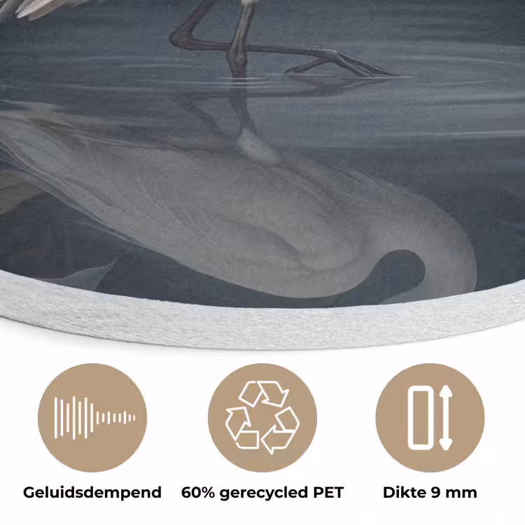 Reiger - Water - Natuur - Modern - Wit Akoestische PET Vilt - Rond klein -closeup_NL