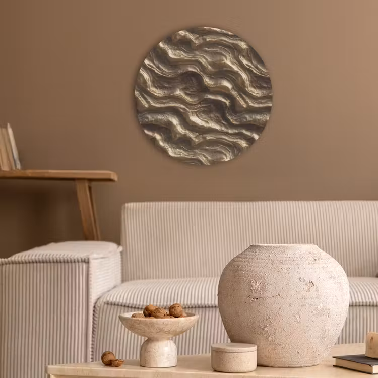 Reliëf - Golven - Abstract - Bronsgoud Akoestische PET Vilt - Rond klein 838 -sfeer1