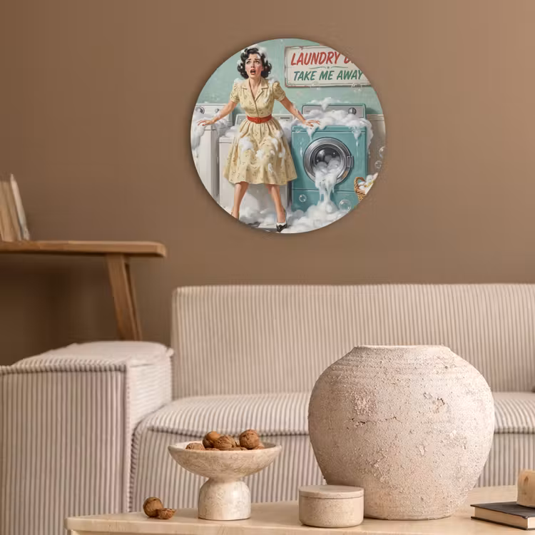 Retro - Blauw - Vrouw Akoestische PET Vilt - Rond klein -sfeer1