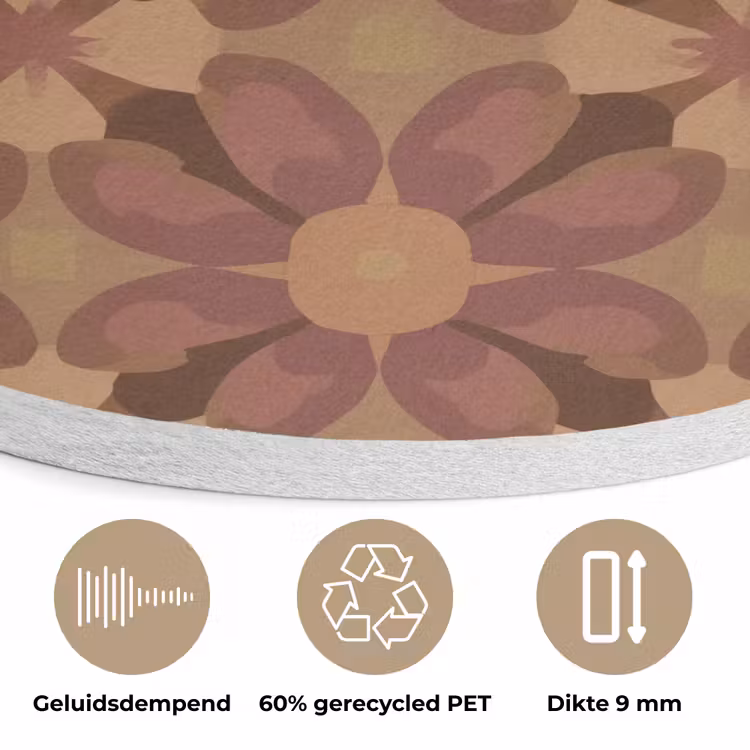 Retro - Bloemen - Bruin Akoestische PET Vilt - Rond klein 838 -closeup_NL