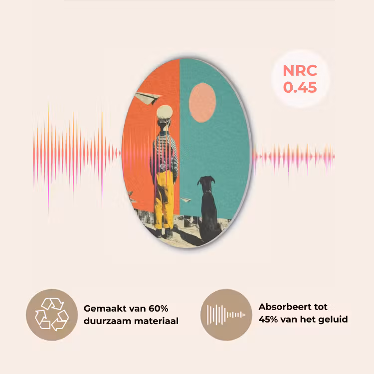 Retro - Jongen - Hond - Rood - Groen Akoestische PET Vilt - Rond klein -USP_NL
