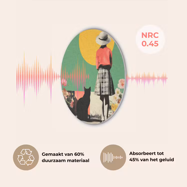Retro - Meisje - Kat - Zon Akoestische PET Vilt - Rond klein -USP_NL