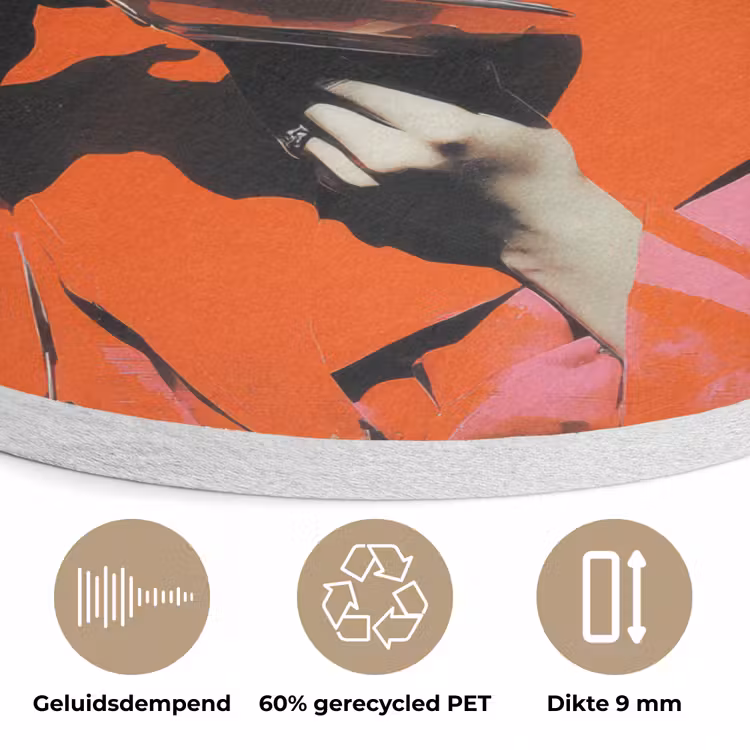 Retro - Vrouw - Kopje - Vlinders Akoestische PET Vilt - Rond klein -closeup_NL