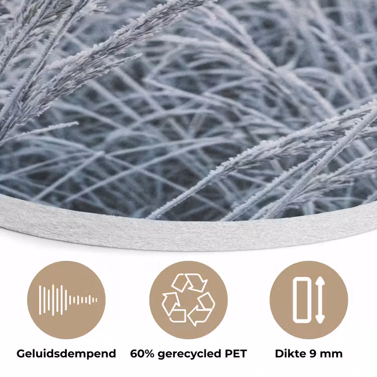 Rijp - Gras - Kristallen - Winter - Minimalistisch Akoestische PET Vilt - Rond klein -closeup_NL
