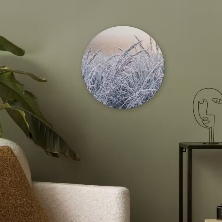 Rijp - Gras - Kristallen - Winter - Minimalistisch Akoestische PET Vilt - Rond klein -sfeer2