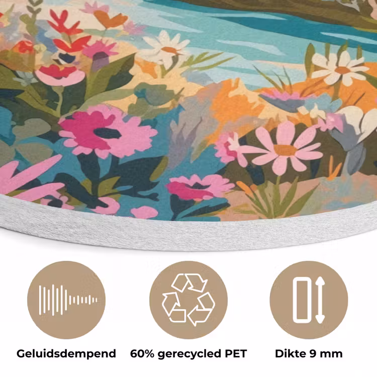 Rivier - Vallei vol bloemen - Levendig Akoestische PET Vilt - Rond klein -closeup_NL