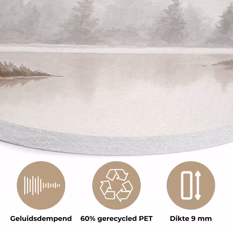 Rivierlandschap - Minimalistisch - Aardetinten Akoestische PET Vilt - Rond klein -closeup_NL