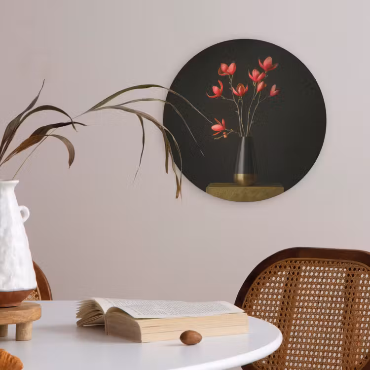 Rode - Bloemen - Vaas Akoestische PET Vilt - Rond klein -sfeer3