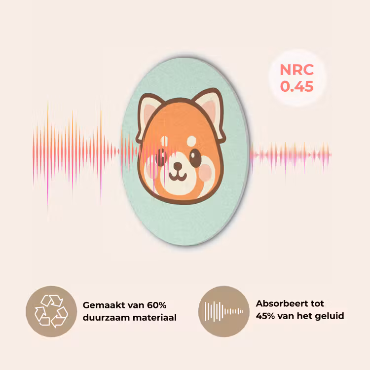 Rode panda - Groen - Cartoon Akoestische PET Vilt - Rond klein -USP_NL