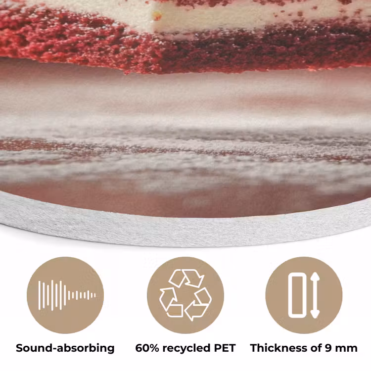 Rode - Velvet - Taart - Eten Akoestische PET Vilt - Rond klein -closeup_NL