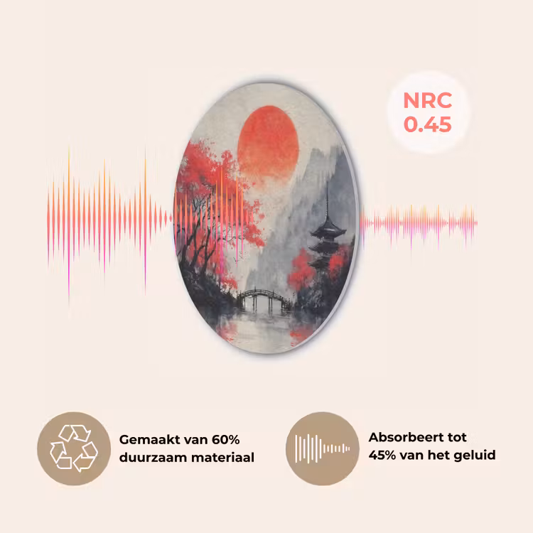 Rode zon - Rivier - brug - Bomen Akoestische PET Vilt - Rond klein -USP_NL