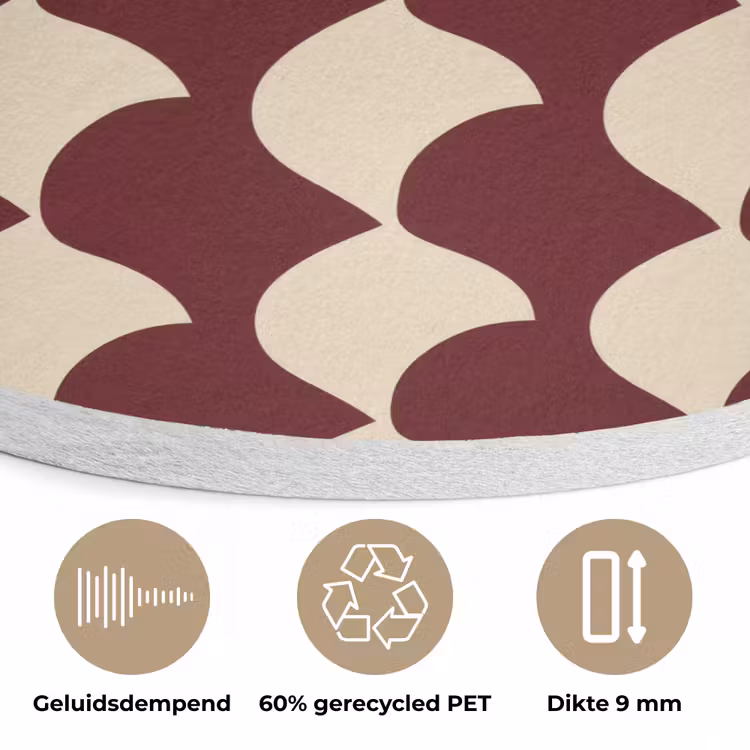 Rood - Tegelpatroon - Crème Akoestische PET Vilt - Rond klein 838 -closeup_NL