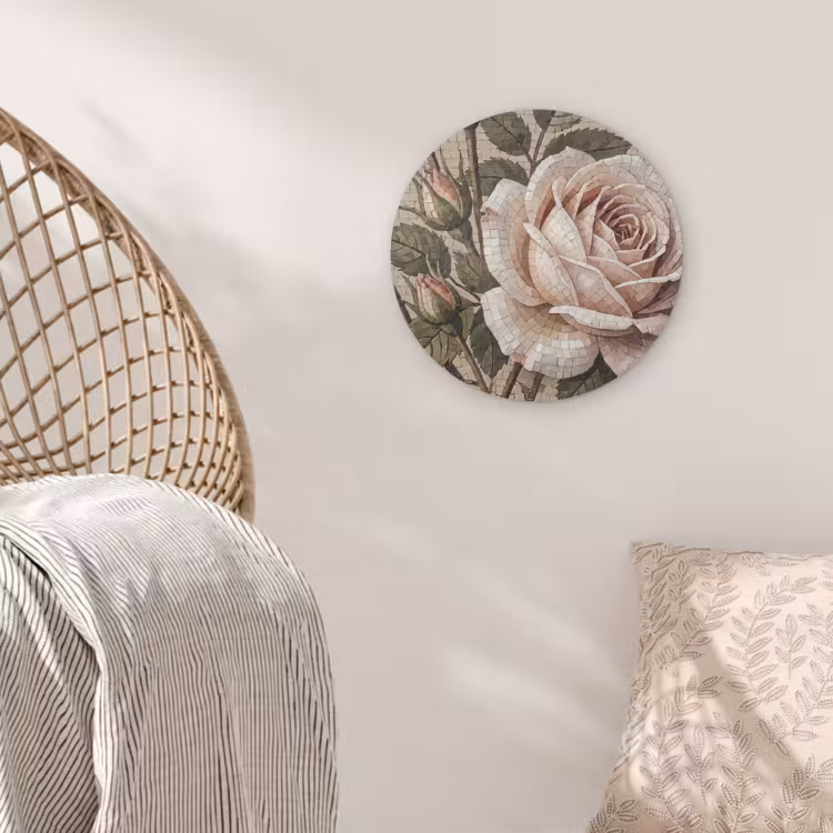Roos - Mozaïek - Bloemen - Klassiek - Beige Akoestische PET Vilt - Rond klein -sfeer4