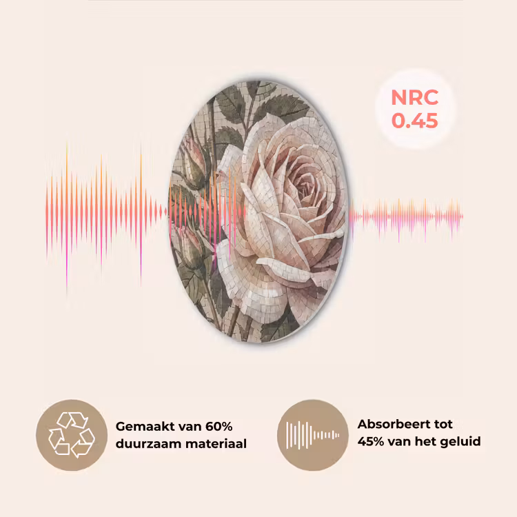 Roos - Mozaïek - Bloemen - Klassiek - Beige Akoestische PET Vilt - Rond klein -USP_NL