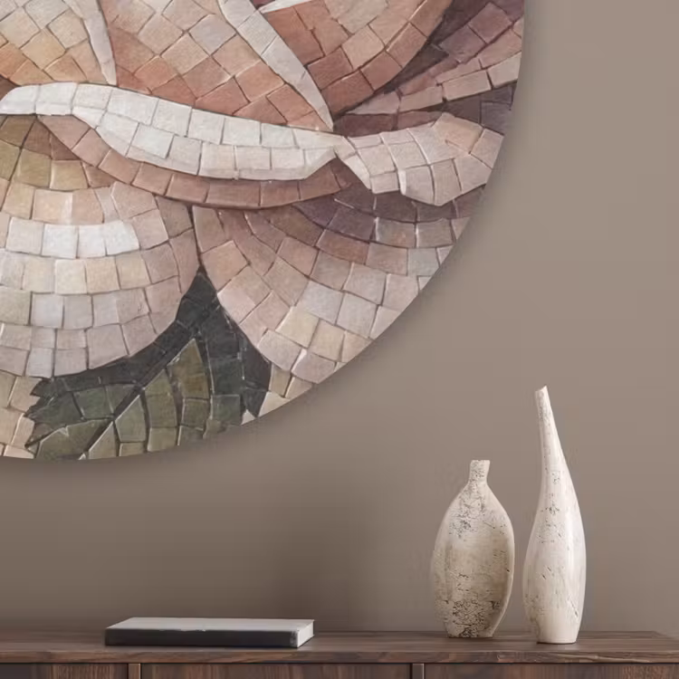 Roos - Mozaïek - Bloemen - Klassiek - Beige Akoestische PET Vilt - Rond klein -sfeer5_closeup