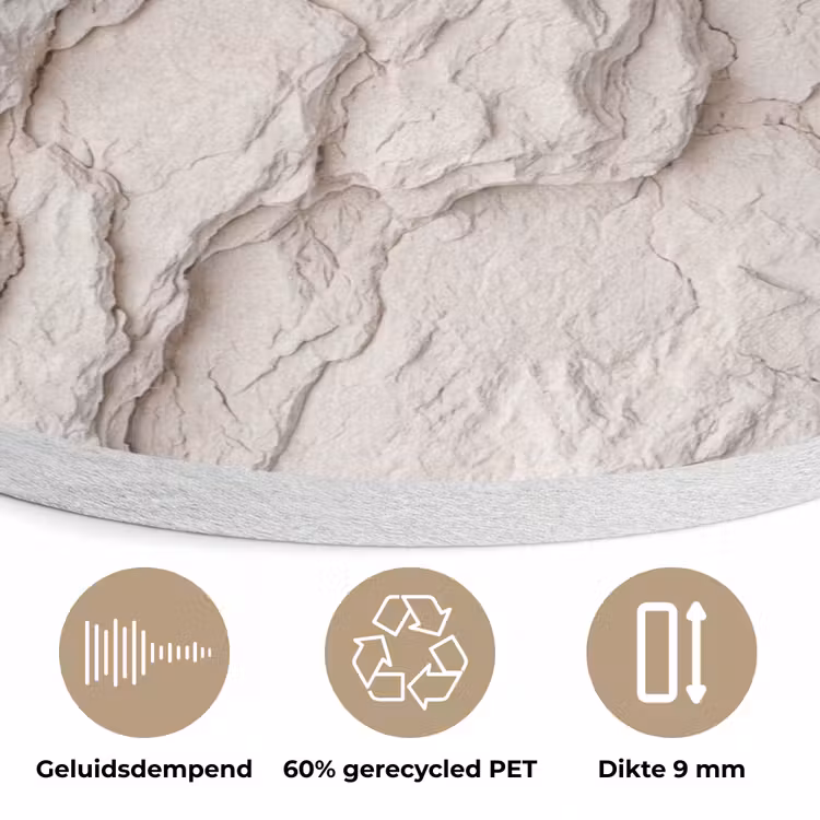 Rots - Structuur - Natuur - Beige - Abstract Akoestische PET Vilt - Rond klein -closeup_NL