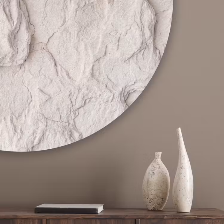 Rots - Structuur - Natuur - Beige - Abstract Akoestische PET Vilt - Rond klein -sfeer5_closeup