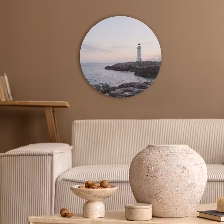 Rotsen - Vuurtoren - Wit Akoestische PET Vilt - Rond klein -sfeer1