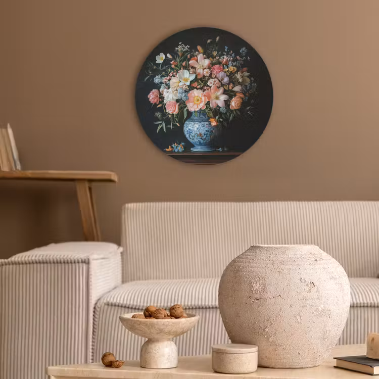 Roze - Bloemen - Vaas - Kleuren Akoestische PET Vilt - Rond klein -sfeer1