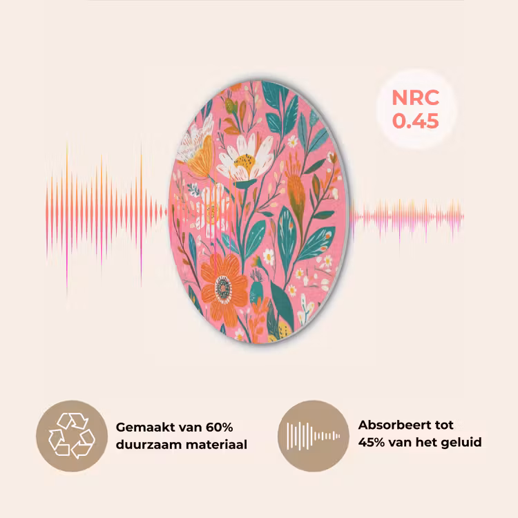 Roze - Bloemen - Wit - Oranje Akoestische PET Vilt - Rond klein -USP_NL