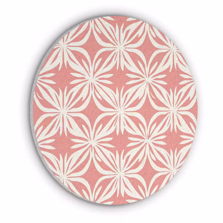 Roze - Bloemenmotief - Wit - Modern Akoestische PET Vilt - Rond klein 838 -3d