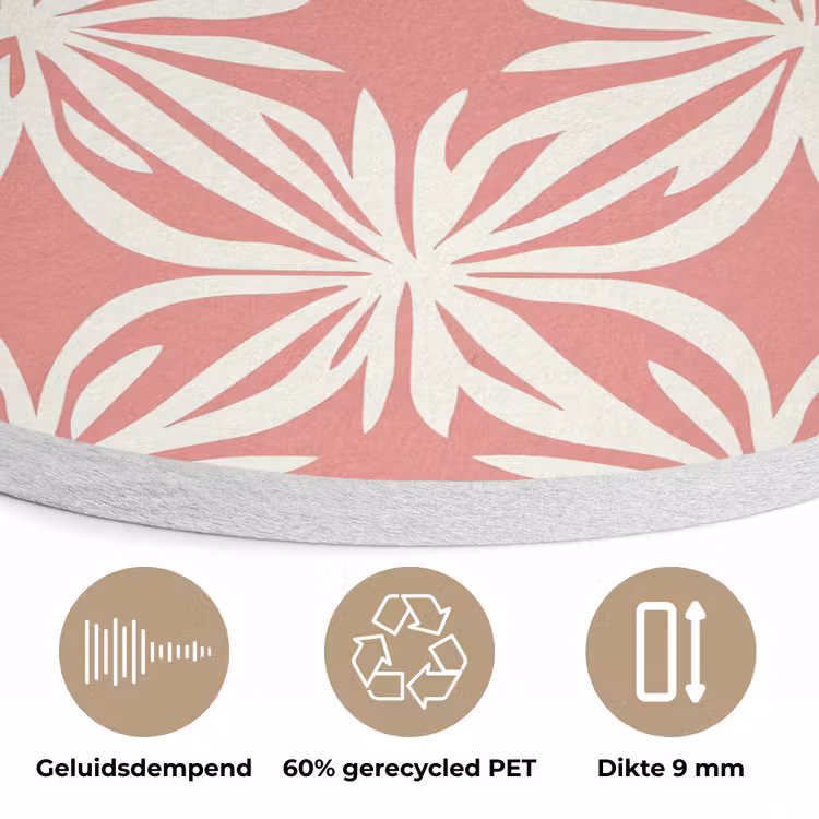 Roze - Bloemenmotief - Wit - Modern Akoestische PET Vilt - Rond klein 838 -closeup_NL