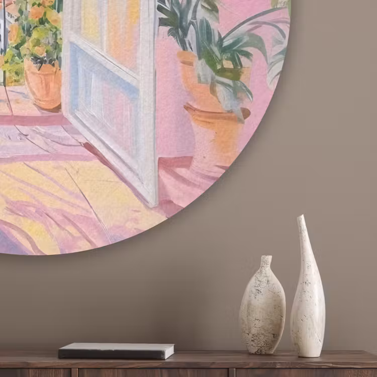 Roze - Buiten - Verf Akoestische PET Vilt - Rond klein -sfeer5_closeup