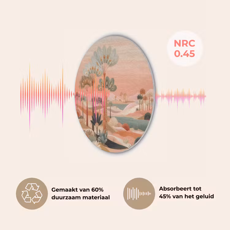 Roze landschap - Palmen - Water Akoestische PET Vilt - Rond klein -USP_NL