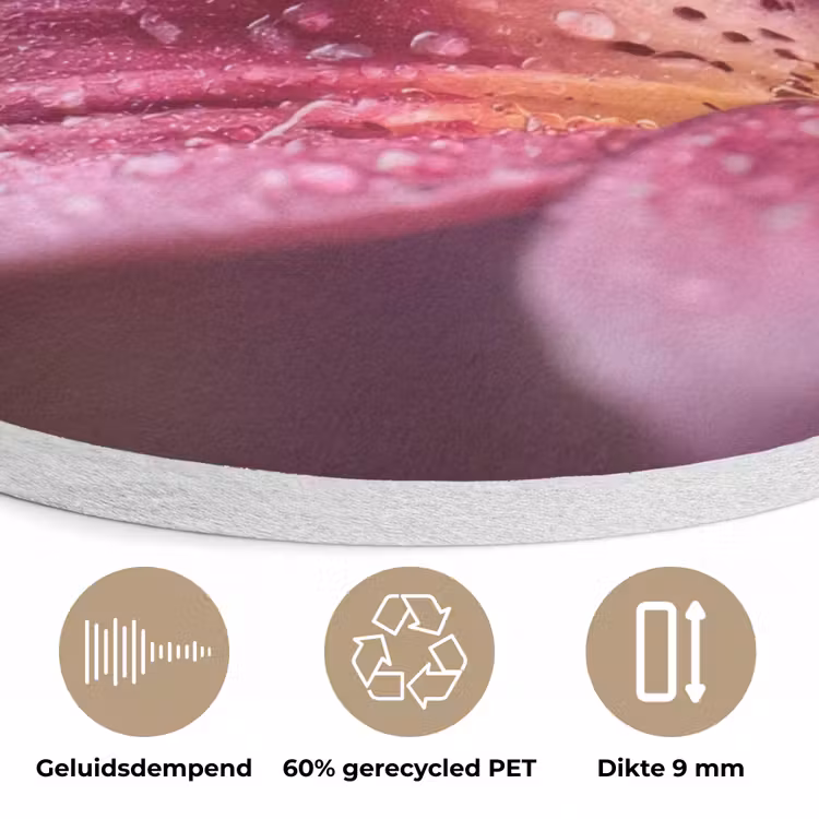 Roze - lelie - Dauwdruppels Akoestische PET Vilt - Rond klein -closeup_NL