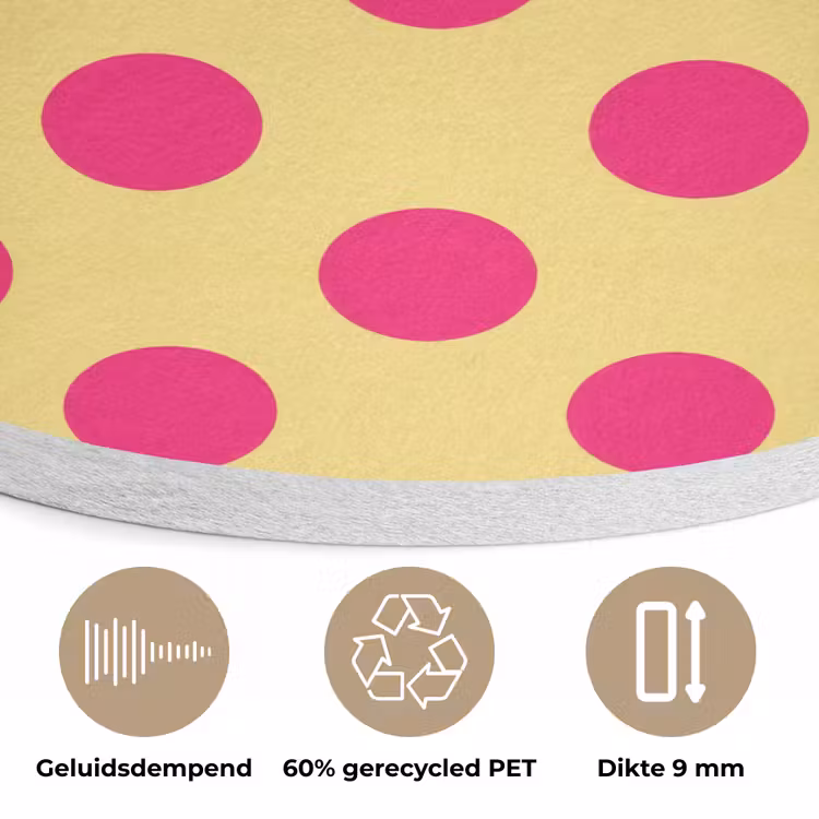 Roze - Stippen - Geel Akoestische PET Vilt - Rond klein 838 -closeup_NL