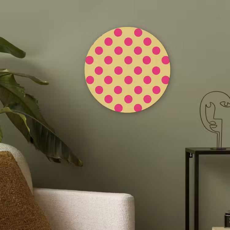 Roze - Stippen - Geel Akoestische PET Vilt - Rond klein 838 -sfeer2
