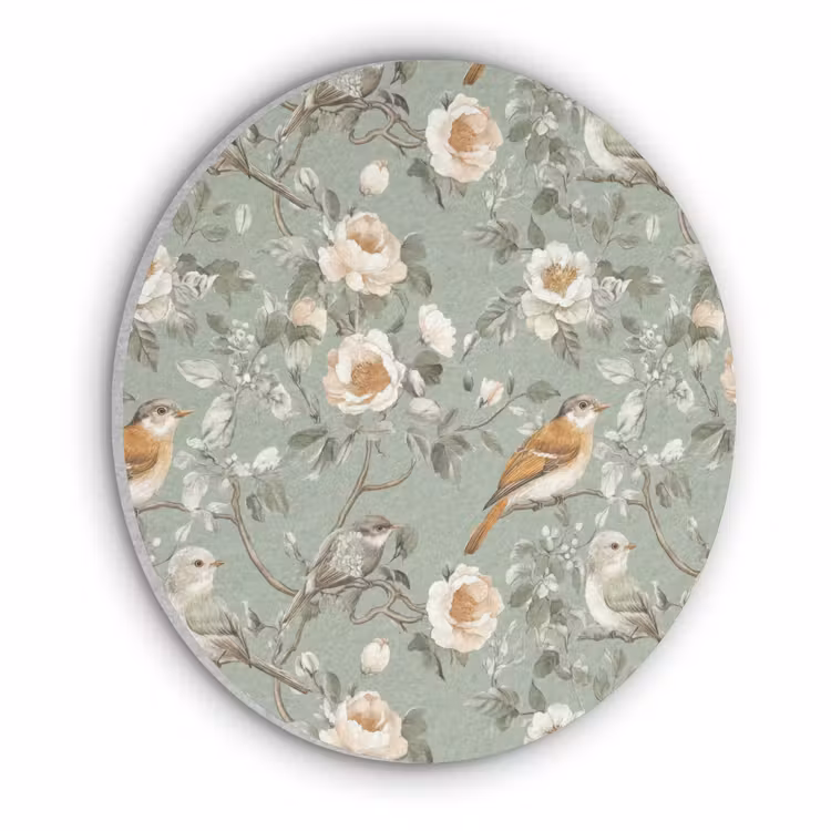 Roze - Vogels - Kleurrijk Akoestische PET Vilt - Rond klein 838 -3d