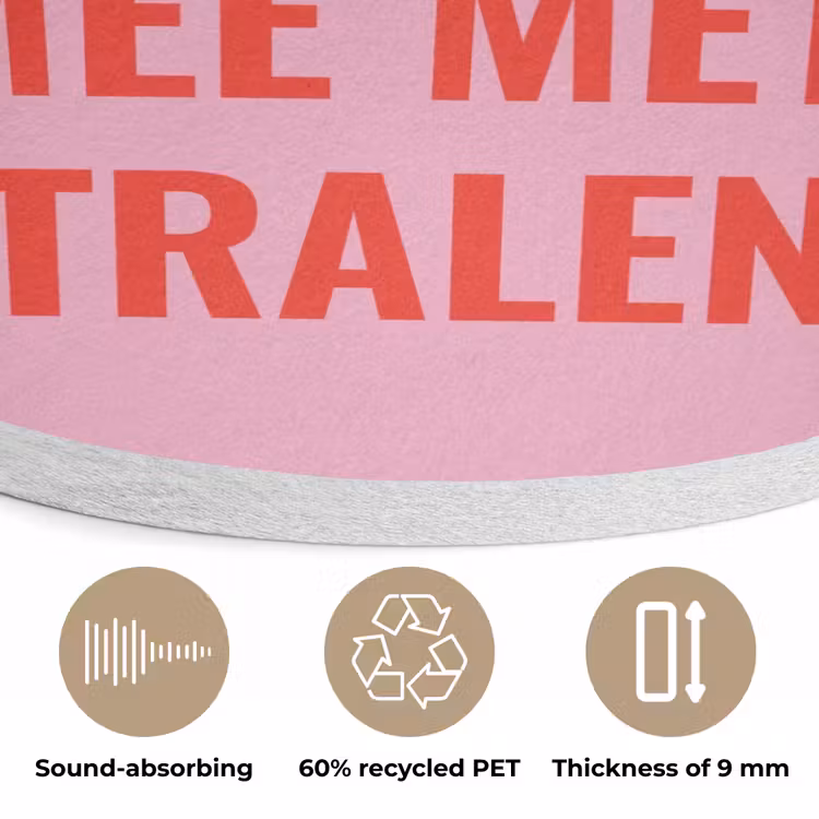 Roze - Zon - Quote Akoestische PET Vilt - Rond klein -closeup_NL