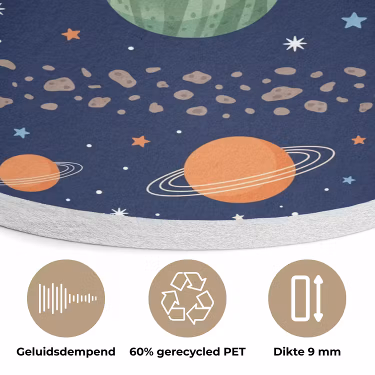 Ruimte - Planeten - Kleurrijk Akoestische PET Vilt - Rond klein -closeup_NL