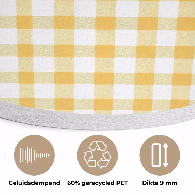 Ruit - Gingham - Klassiek - Geel en Wit Akoestische PET Vilt - Rond klein 838 -closeup_NL