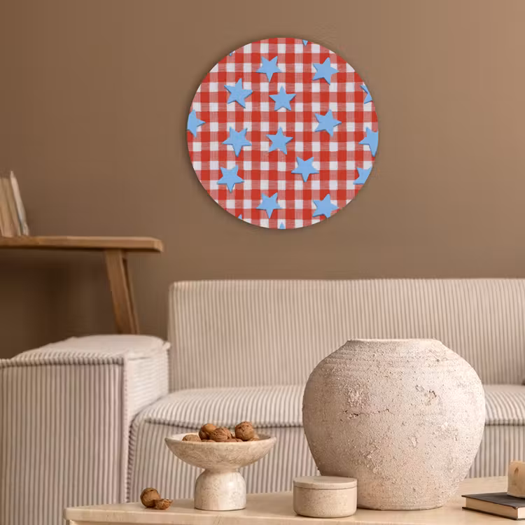 Ruit - Sterren - Rood Akoestische PET Vilt - Rond klein 838 -sfeer1